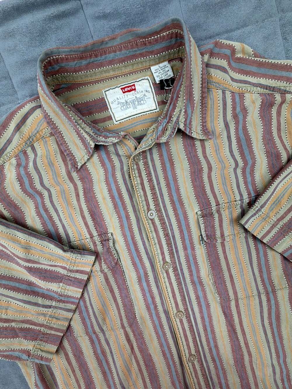 Vintage Levi's Quality Clothing Striped Short Sleeve Button-Down Shirt
